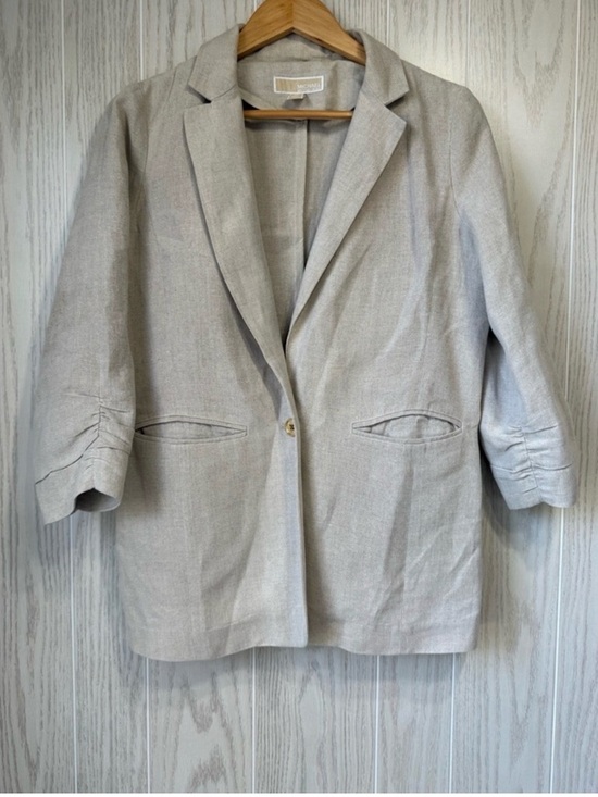Michael Kors Jackets & Blazers - Michael Kors 100% Linen Light Beige Ruched-Sleeve Blazer Size 10